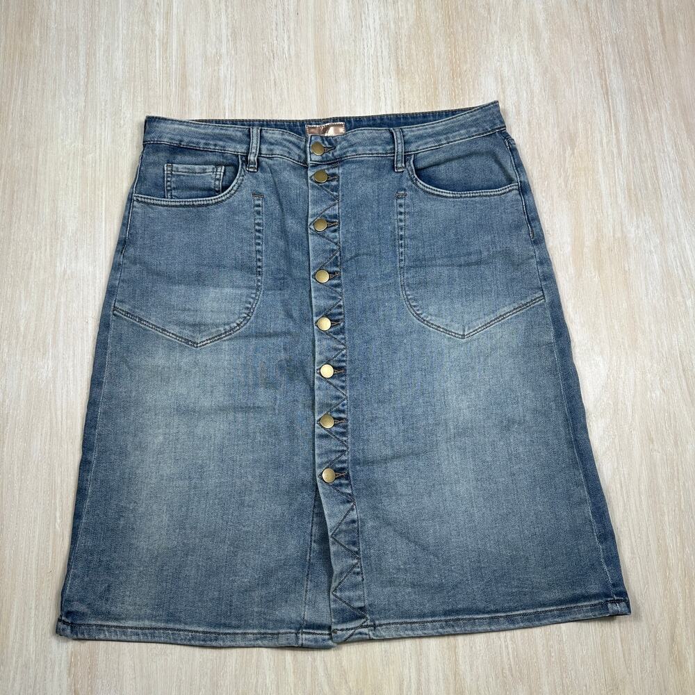 Classic Button-Front Denim Skirt - Blue